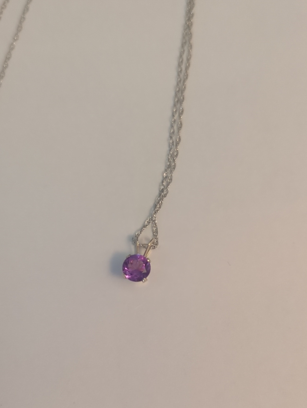14K White Gold Necklace with Amethyst Purple Gem Pendant